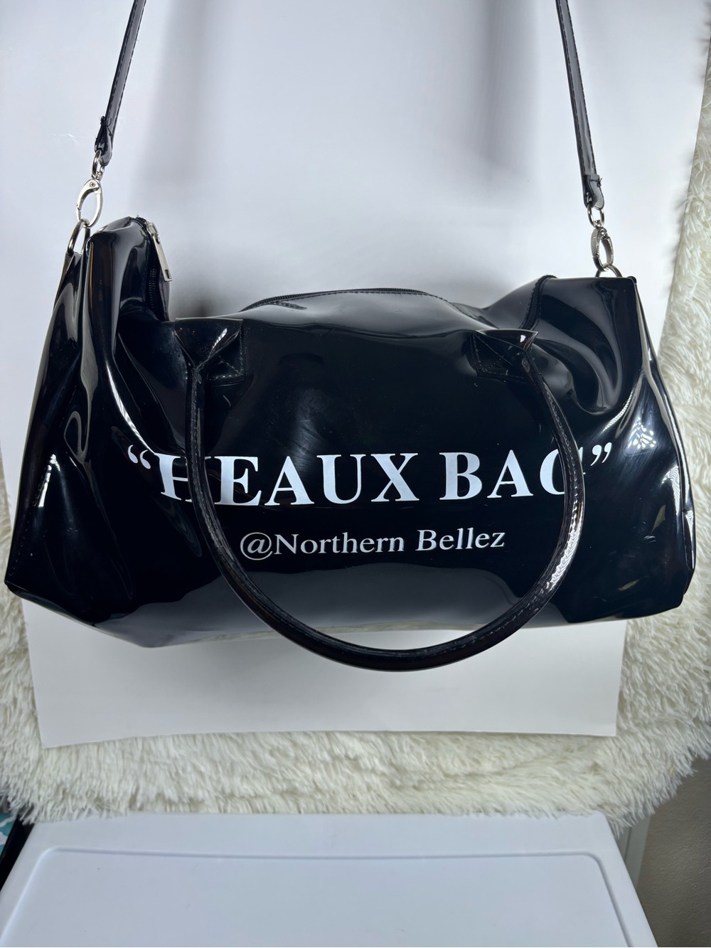 Black HEAUX BAG Glossy Travel Duffle - Picture 3 of 9